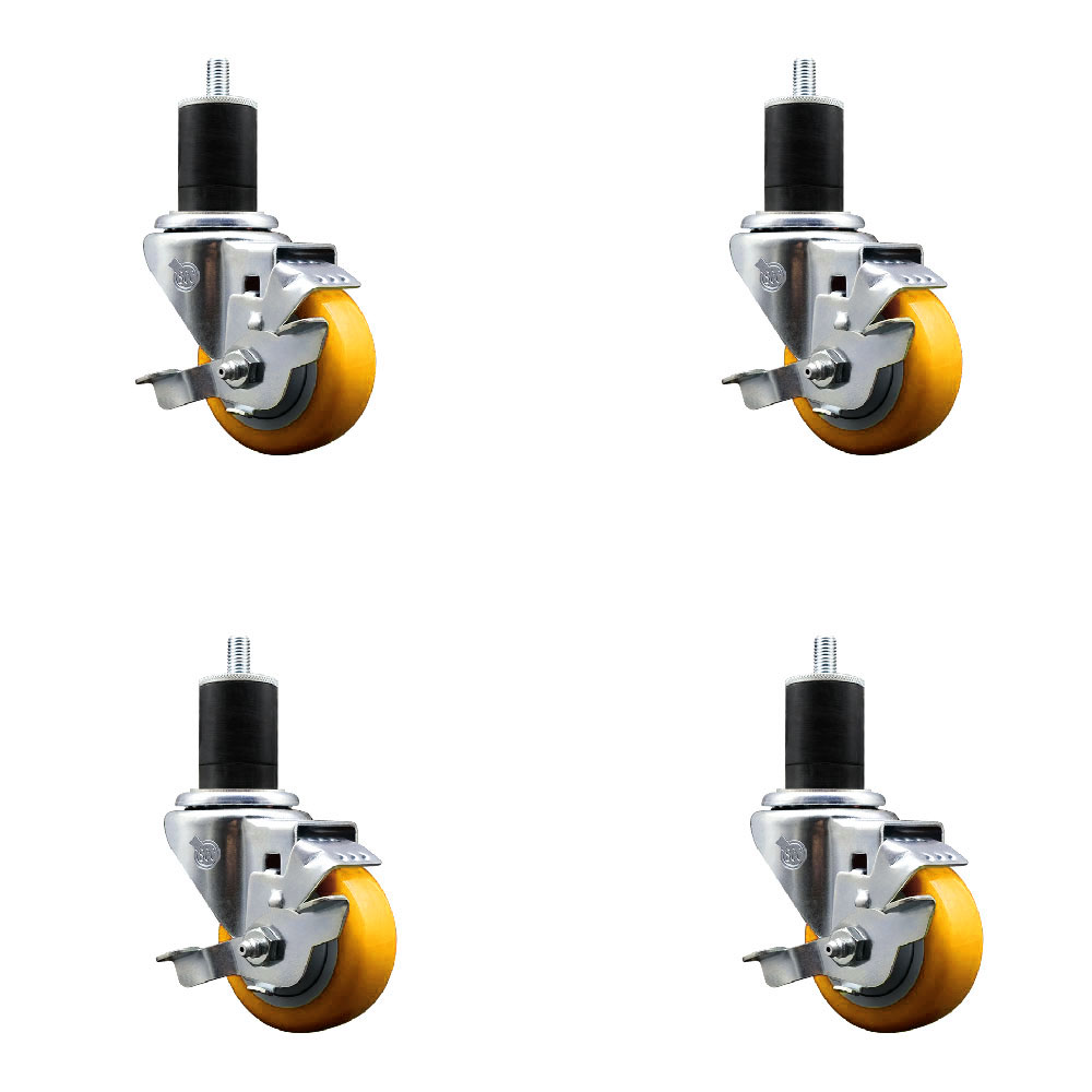 SCC-EX20S314-PPUB-YEL-TLB-134-4 Polyurethane Swivel Expanding Stem Caster with 3 in. Yellow Wheels & 1.75 in. Stems - Set of 4
