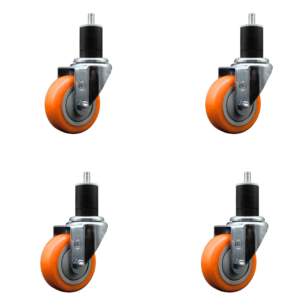 SCC-EX20S3514-PPUB-ORG-134-4 Polyurethane Swivel Expanding Stem Caster with 3.5 in. Orange Wheels & 1.75 in. Stems - Set of 4
