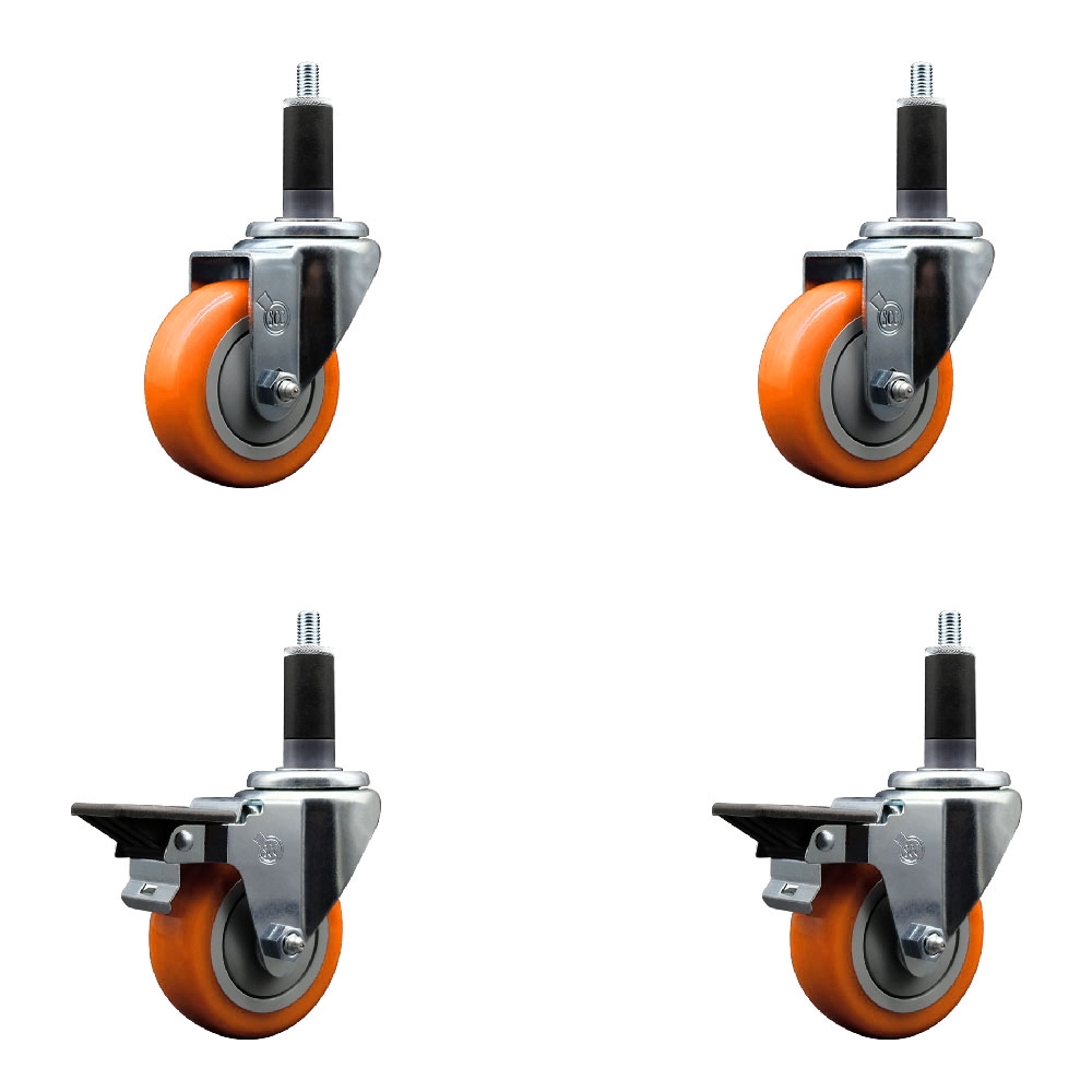 SCC-EX20S3514-PPUB-ORG-2-PLB-2-118 Polyurethane Swivel Expanding Stem Caster with 3.5 in. Orange Wheels & 1.13 in. Stems - Set of 4