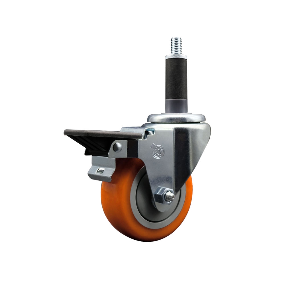 SCC-EX20S3514-PPUB-ORG-PLB-1 Polyurethane Expanding Stem Swivel Caster with 3.5 in. Orange Wheel & 1 in. Stem & Posi Locking Brake