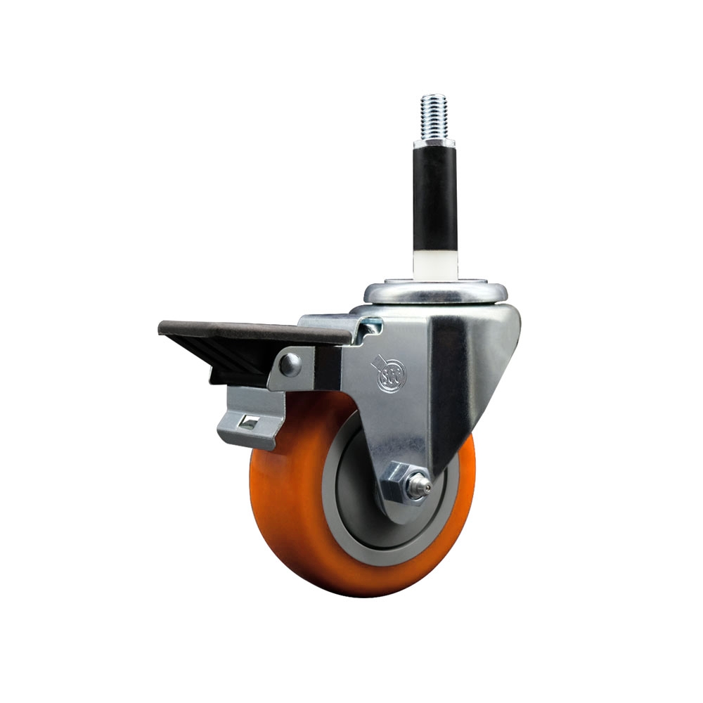 SCC-EX20S3514-PPUB-ORG-PLB-78 Polyurethane Expanding Stem Swivel Caster with 3.5 in. Orange Wheel & 0.87 in. Stem & Posi Locking Brake