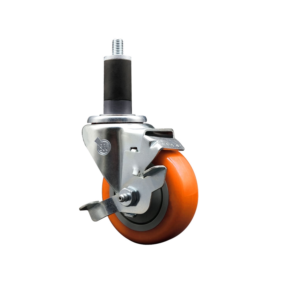 Polyurethane Swivel Caster - Orange - 3.5 in. Wheel - Top Locking Brake