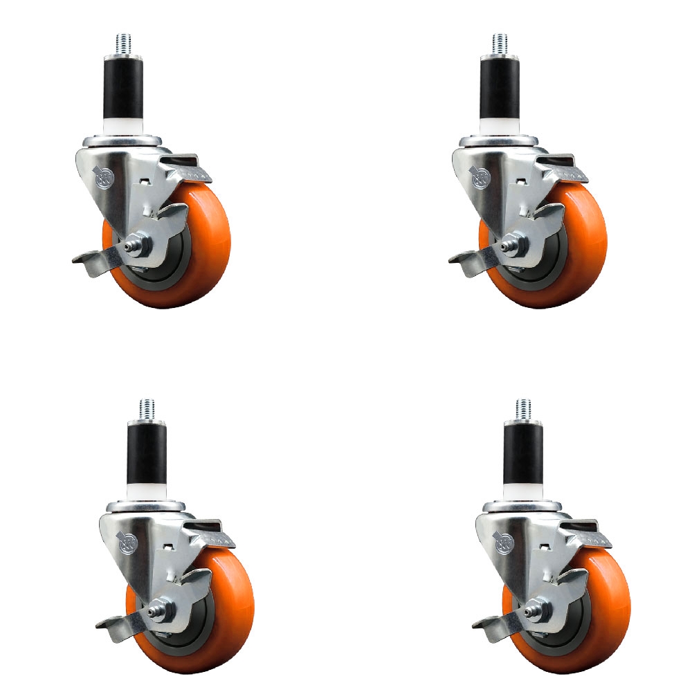 SCC-EX20S3514-PPUB-ORG-TLB-138-4 Polyurethane Swivel Expanding Stem Caster with 3.5 in. Orange Wheels & 1.38 in. Stems - Set of 4