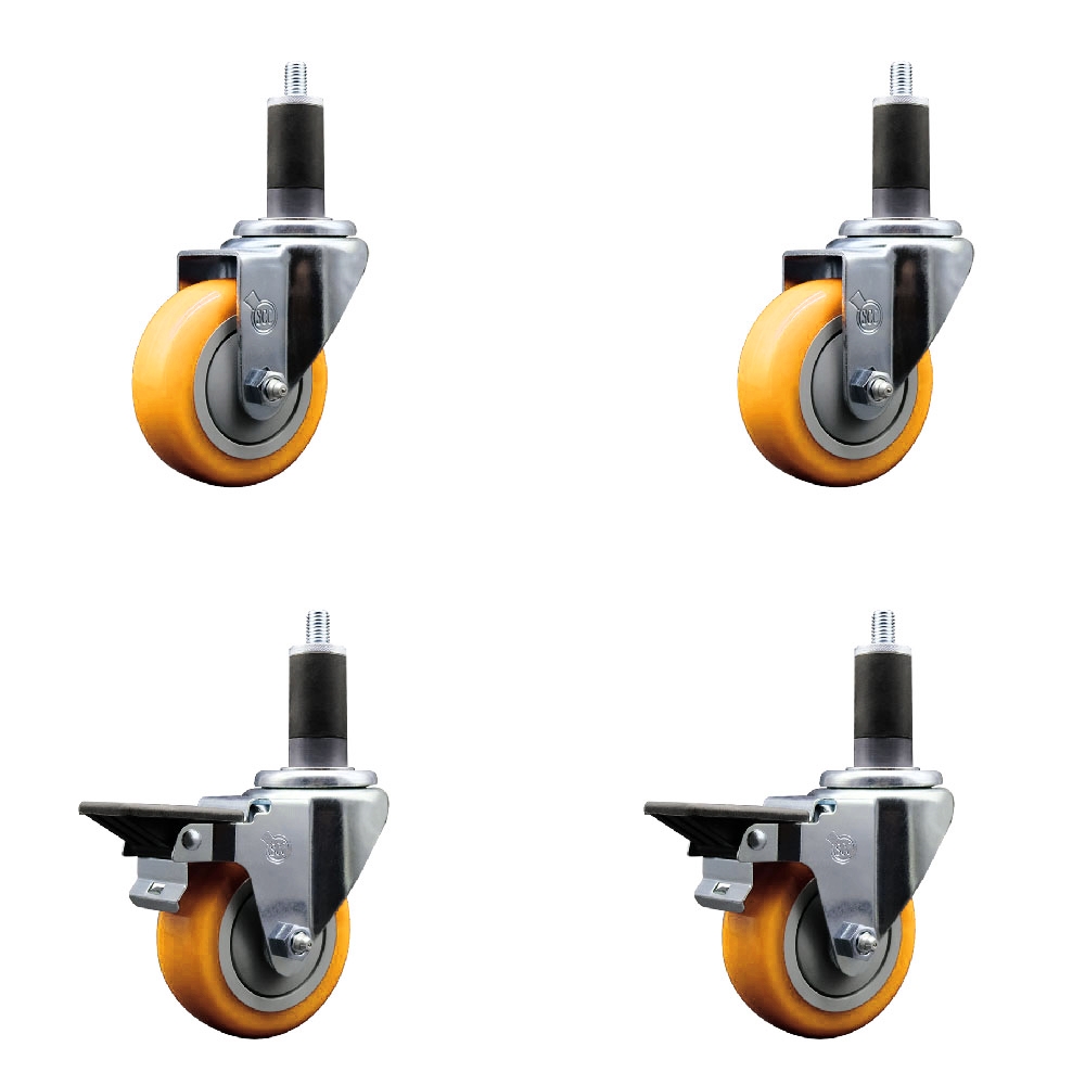 SCC-EX20S3514-PPUB-YEL-2-PLB-2-114 Polyurethane Swivel Expanding Stem Caster with 3.5 in. Yellow Wheels & 1.25 in. Stems - Set of 4