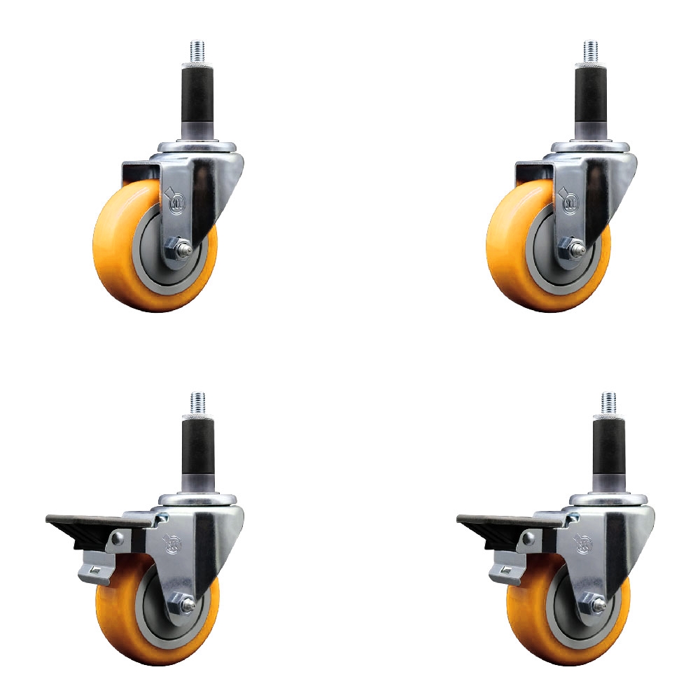 SCC-EX20S3514-PPUB-YEL-2-PLB-2-118 Polyurethane Swivel Expanding Stem Caster with 3.5 in. Yellow Wheels & 1.13 in. Stems - Set of 4