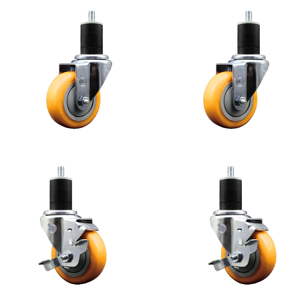 SCC-EX20S3514-PPUB-YEL-2-TLB-2-134 Polyurethane Swivel Expanding Stem Caster with 3.5 in. Yellow Wheels & 1.75 in. Stems - Set of 4
