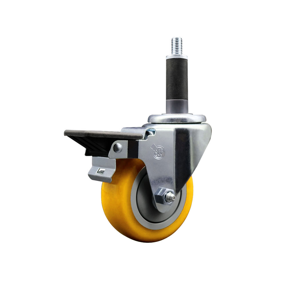 SCC-EX20S3514-PPUB-YEL-PLB-1 Polyurethane Expanding Stem Swivel Caster with 3.5 in. Yellow Wheel & 1 in. Stem & Posi Locking Brake