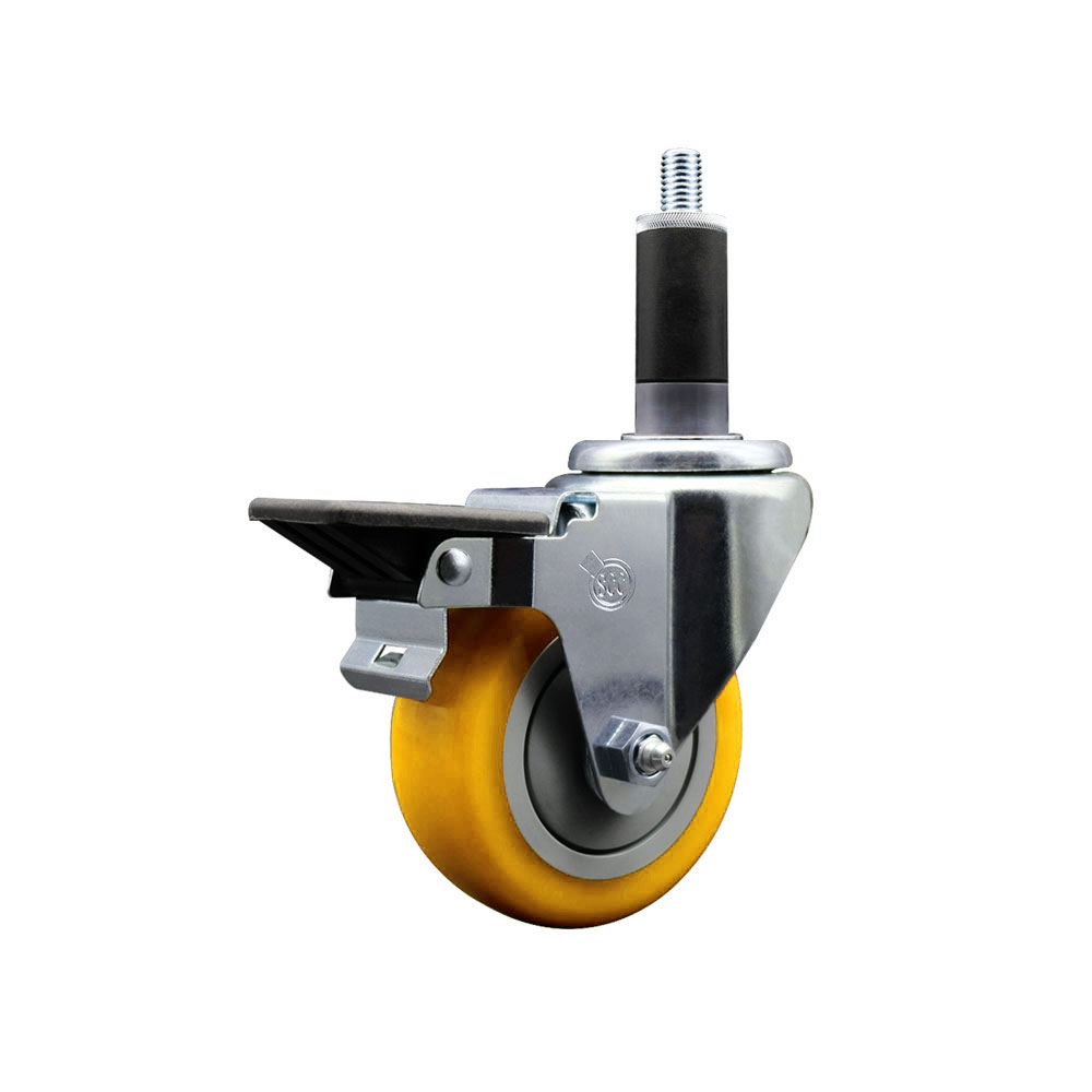 SCC-EX20S3514-PPUB-YEL-PLB-118 Polyurethane Expanding Stem Swivel Caster with 3.5 in. Yellow Wheel & 1.13 in. Stem & Posi Locking Brake