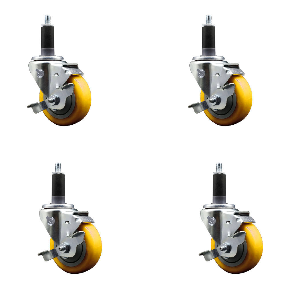 SCC-EX20S3514-PPUB-YEL-TLB-118-4 Polyurethane Swivel Expanding Stem Caster with 3.5 in. Yellow Wheels & 1.13 in. Stems - Set of 4