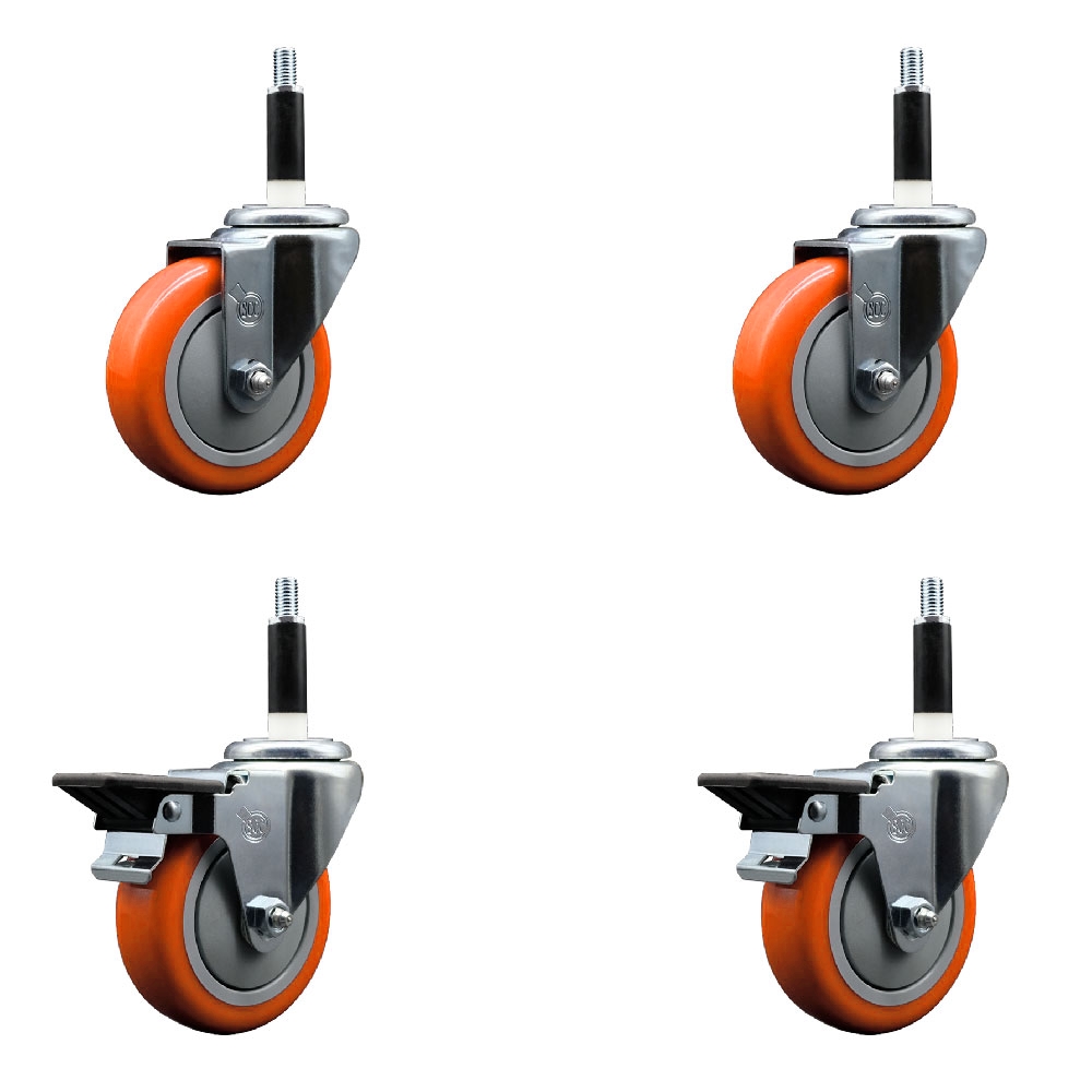 SCC-EX20S414-PPUB-ORG-2-PLB-2-78 Polyurethane Swivel Expanding Stem Caster with 4 in. Orange Wheels & 0.87 in. Stems - Set of 4