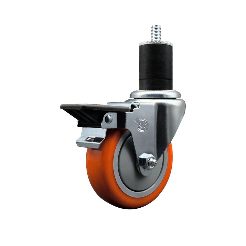 SCC-EX20S414-PPUB-ORG-PLB-134 Polyurethane Expanding Stem Swivel Caster with 4 in. Orange Wheel & 1.75 in. Stem & Posi Locking Brake