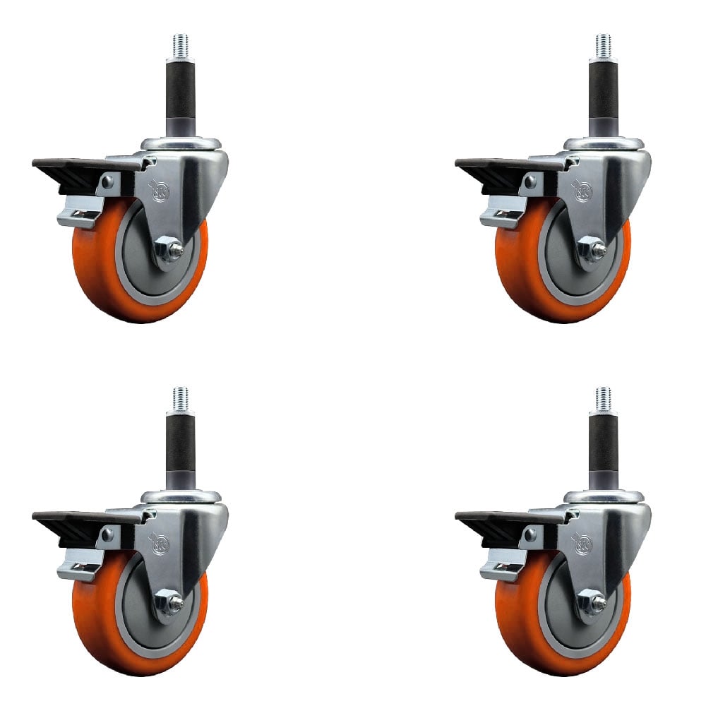 SCC-EX20S414-PPUB-ORG-PLB-1-4 Polyurethane Swivel Expanding Stem Caster with 4 in. Orange Wheels & 1 in. Stems - Set of 4