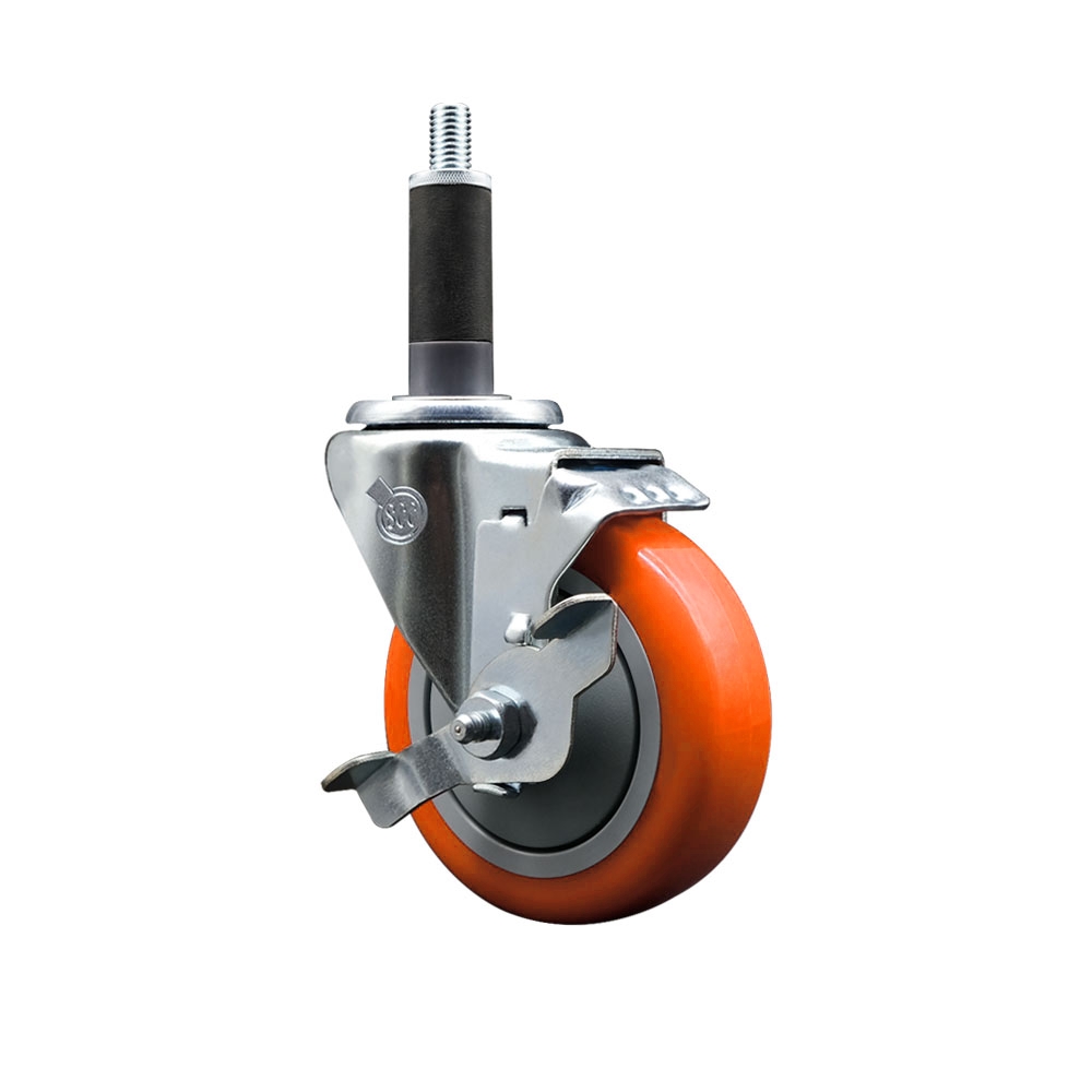 SCC-EX20S414-PPUB-ORG-TLB-1 Polyurethane Expanding Stem Swivel Caster with 4 in. Orange Wheel & 1 in. Stem & Top Locking Brake