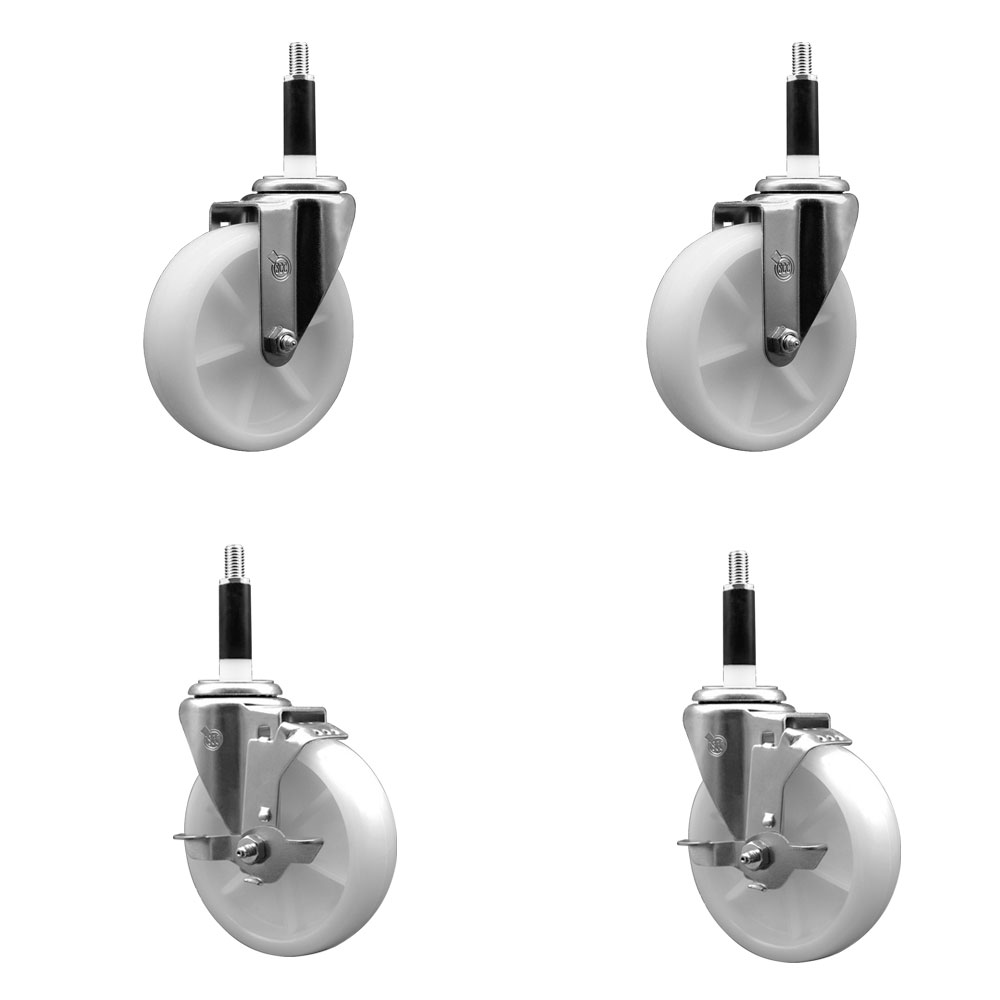 SCC-SSEX20S514-NYS-2-TLB-2-78 Stainless Steel Nylon Swivel Expanding Stem Caster with 5 in. White Wheels & 0.87 in. Stems - Set of 4