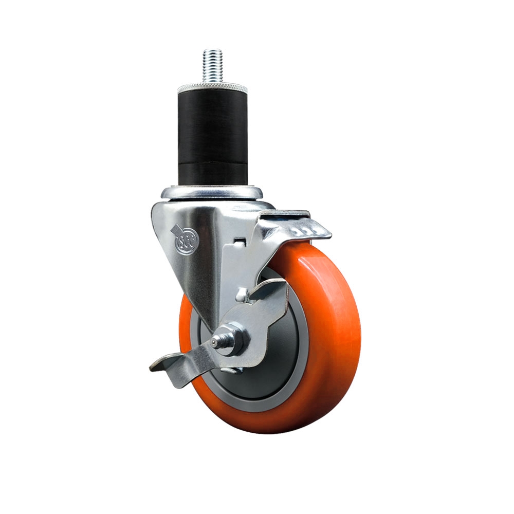 SCC-EX20S414-PPUB-ORG-TLB-134 Polyurethane Expanding Stem Swivel Caster with 4 in. Orange Wheel & 1.75 in. Stem & Top Locking Brake