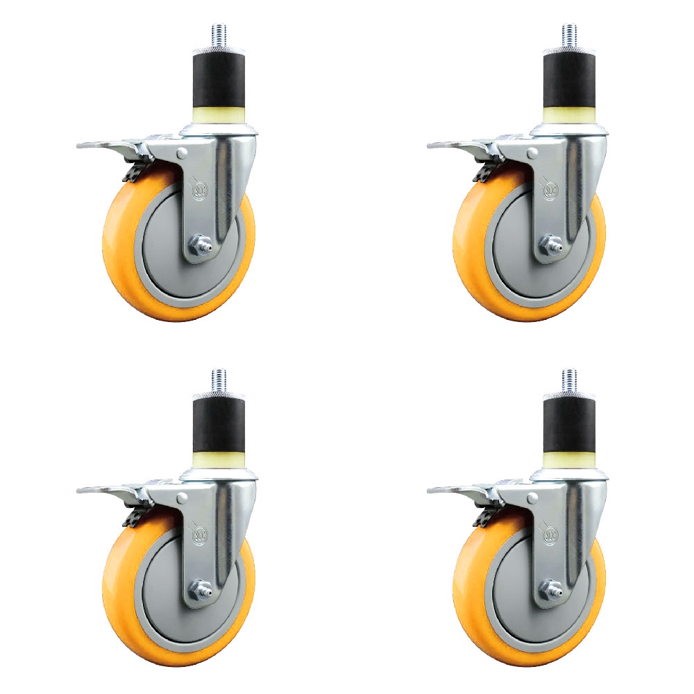 SCC-EXTTL20S514-PPUB-YEL-178-4 Polyurethane Swivel Expanding Stem Caster with 5 in. Yellow Wheels & 1.87 in. Stems - Set of 4