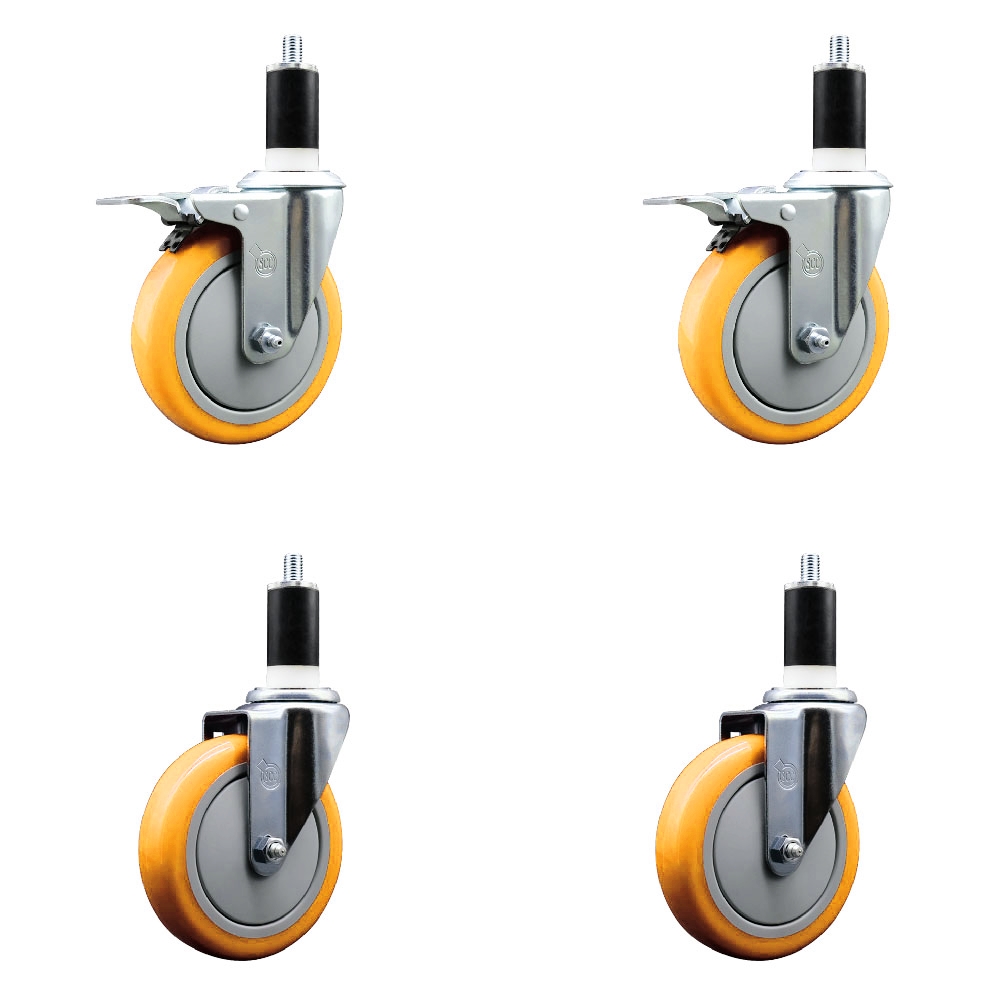 SCC-EXTTL20S514-PPUB-YEL-2-S-2-138 Polyurethane Swivel Expanding Stem Caster with 5 in. Yellow Wheels & 1.38 in. Stems - Set of 4
