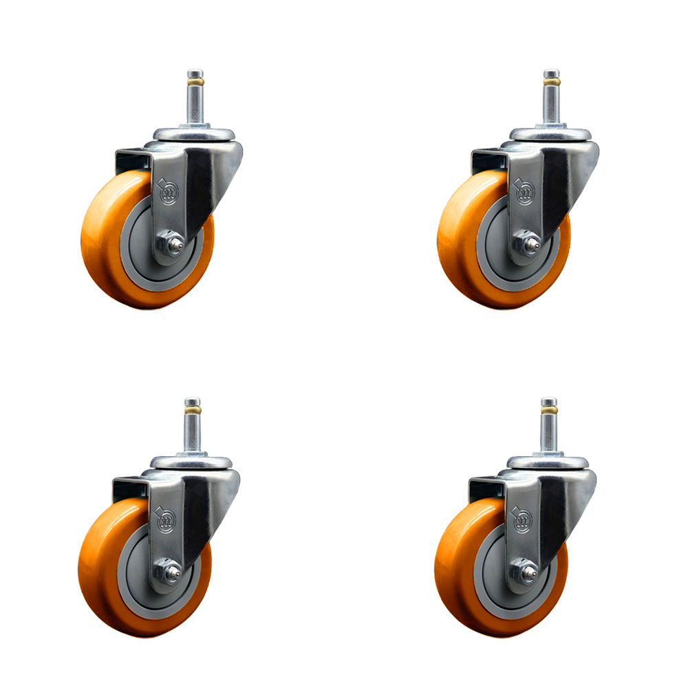 SCC-GR20S3514-PPUB-ORG-716138-4 Polyurethane Swivel Grip Ring Stem Caster with 3.5 x 1.25 in. Orange Wheels & 0.43 in. Stems - Set of 4