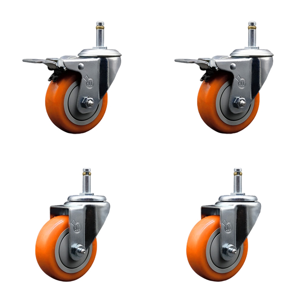GRTTL20S3514-PPUB-ORG-716138-2-S-2 Polyurethane Swivel Grip Ring Stem Caster with 3.5 x 1.25 in. Orange Wheels & 0.43 in. Stems - Set of 4