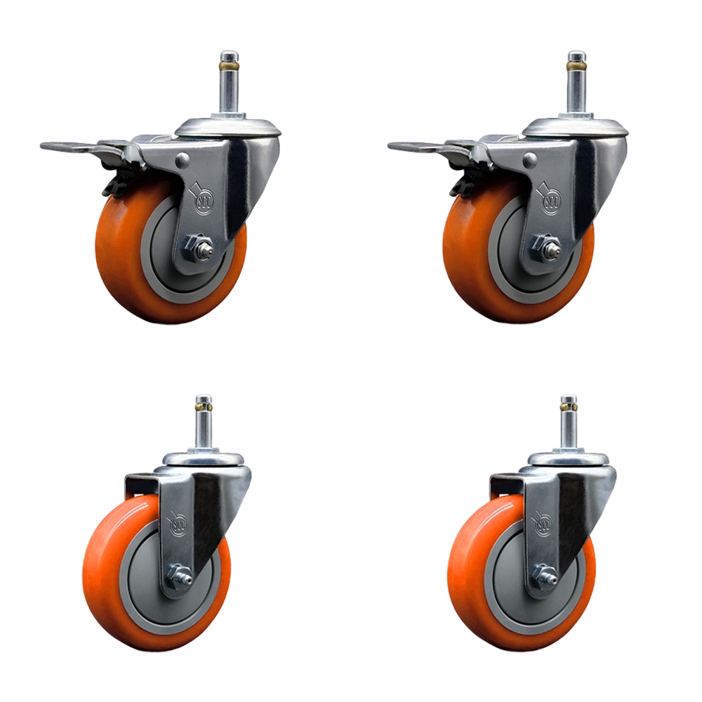 SCC-GRTTL20S414-PPUBORG-716138-2-S-2 Polyurethane Swivel Grip Ring Stem Caster with 4 x 1.25 in. Orange Wheels & 0.43 in. Stems - Set of 4