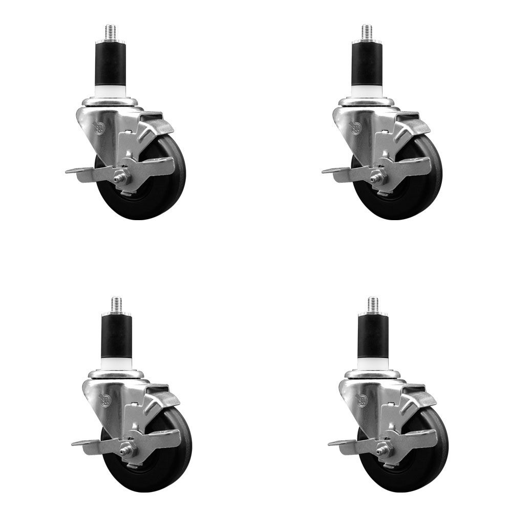 SCC-EX20S3514-PHR-TLB-112-4 Phenolic Swivel Expanding Stem Caster with Roller Bearings 3.5 x 1.25 in. Black Wheels & 1.5 in. Stems - Set of 4