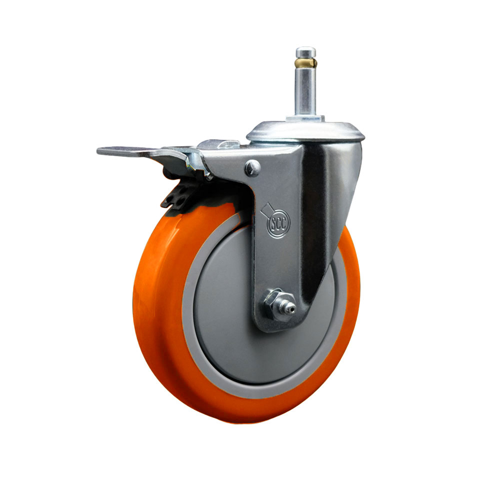 SCC-GRTTL20S514-PPUB-ORG-716138 Polyurethane Swivel Grip Ring Stem Caster with 5 x 1.25 in. Orange Wheel & 0.43 in. Stem & Total Locking Brake