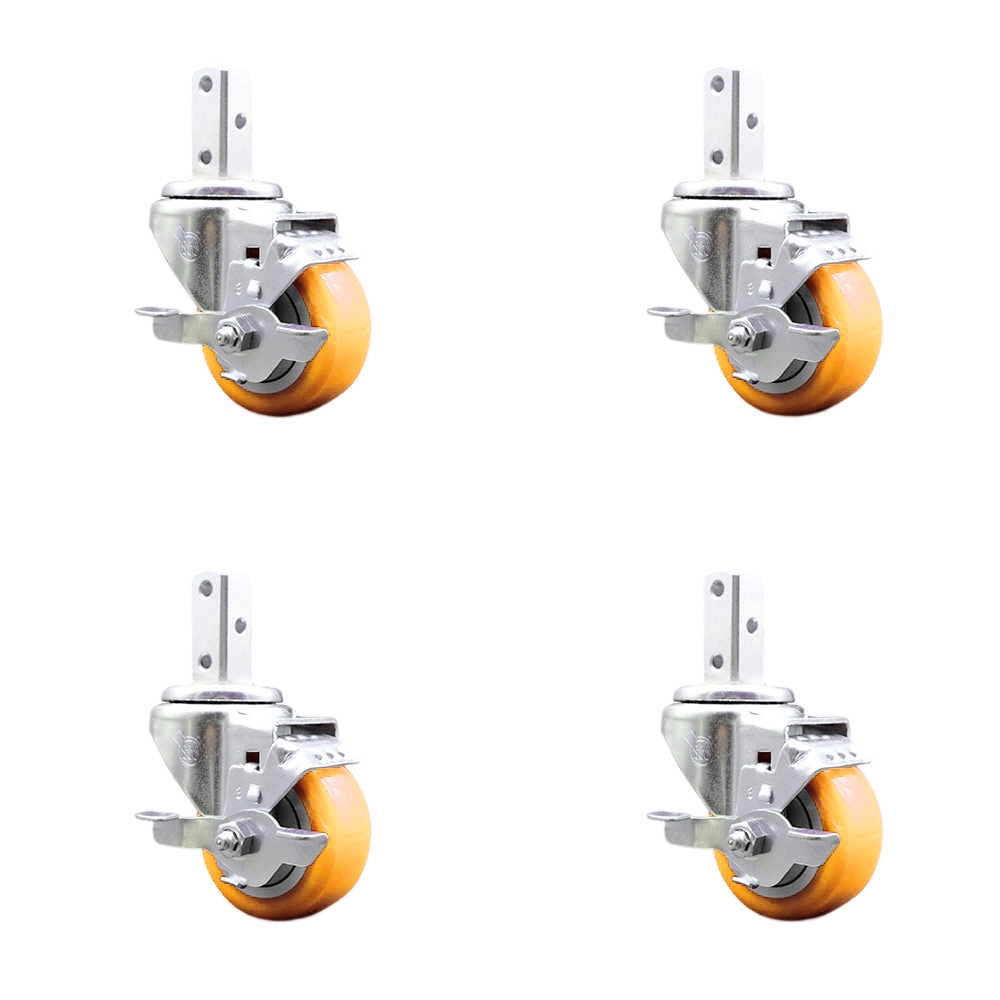 Swivel Square Stem Caster with 3 x 1.25 in. Yellow Poly Wheel, 0.75 x 2 in. Square Stem with 3 0.26 in. Diameter Mounting Holes - Set of 4