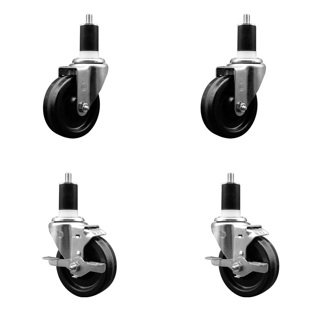 SCC-EX20S414-PHR-2-TLB-2-112 Phenolic Swivel Expanding Stem Caster with Roller Bearings 4 x 1.25 in. Black Wheels & 1.5 in. Stems - Set of 4