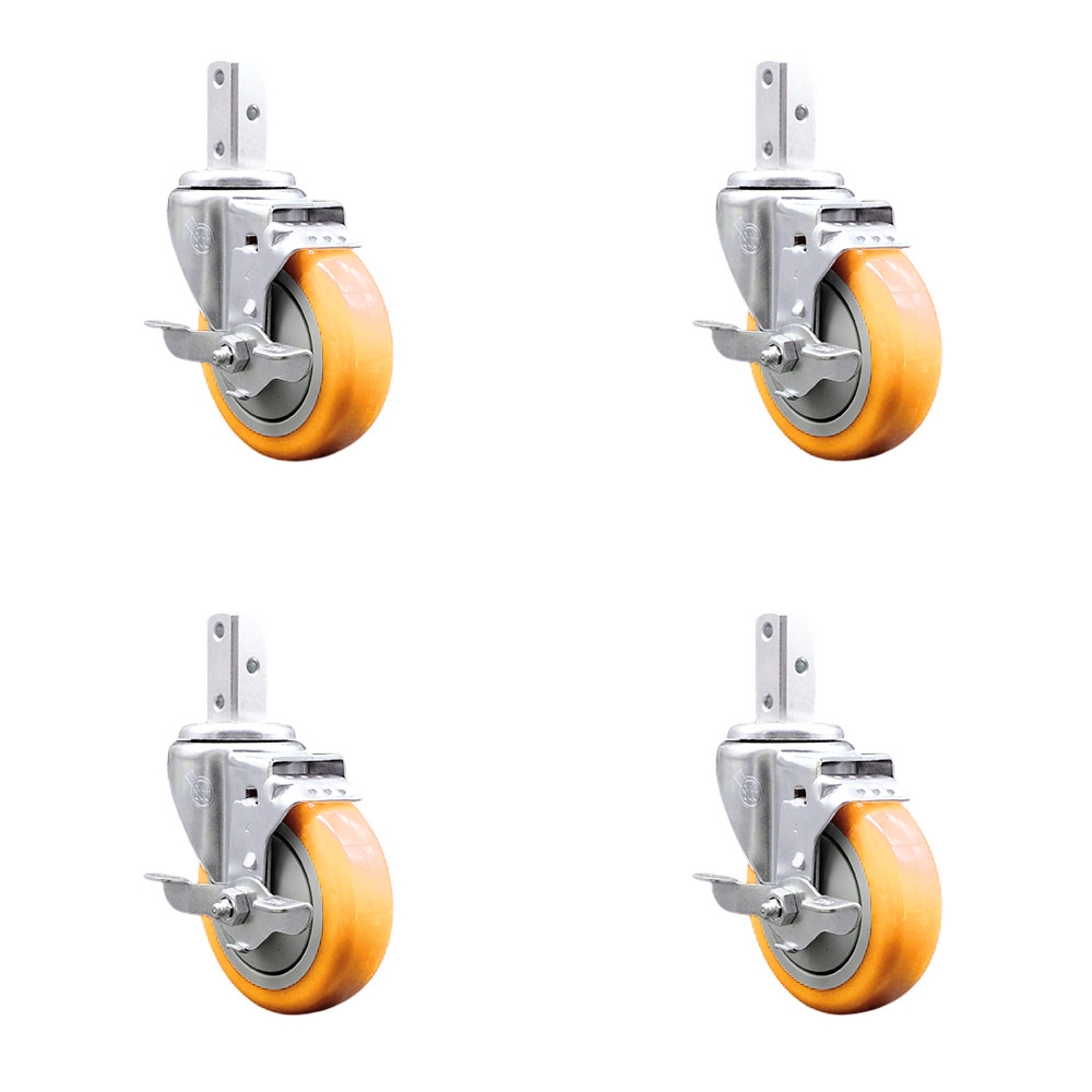 Swivel Square Stem Caster with 4 x 1.25 in. Yellow Poly Wheel, 0.75 x 2 in. Square Stem with 3 0.26 in. Diameter Mounting Holes - Set of 4