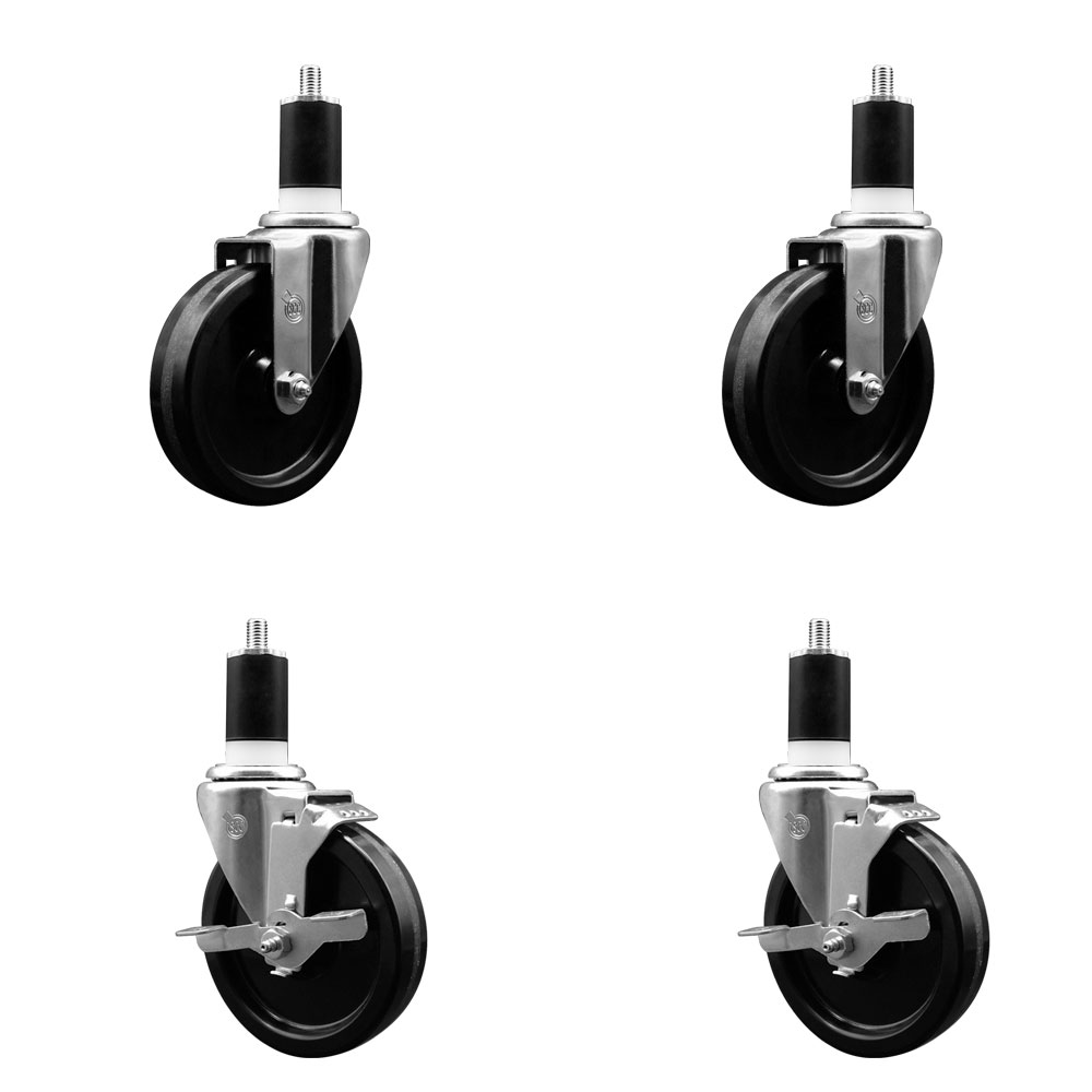 SCC-EX20S514-PHR-2-TLB-2-112 Phenolic Swivel Expanding Stem Caster with Roller Bearings 5 x 1.25 in. Black Wheels & 1.5 in. Stems - Set of 4