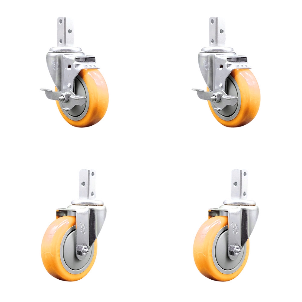 Swivel Square Stem Caster with 4 x 1.25 in. Yellow Poly Wheel, 0.87 x 2 in. Square Stem with 3 0.26 in. Diameter Mounting Holes - Set of 4