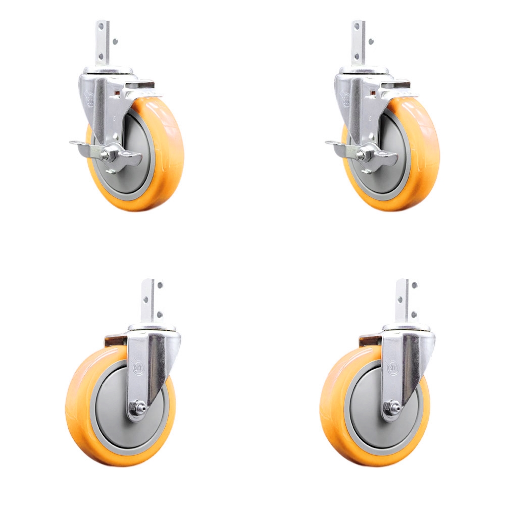 Swivel Square Stem Caster with 5 x 1.25 in. Yellow Poly Wheel, 0.75 x 2 in. Square Stem with 3 0.26 in. Diameter Mounting Holes - Set of 4
