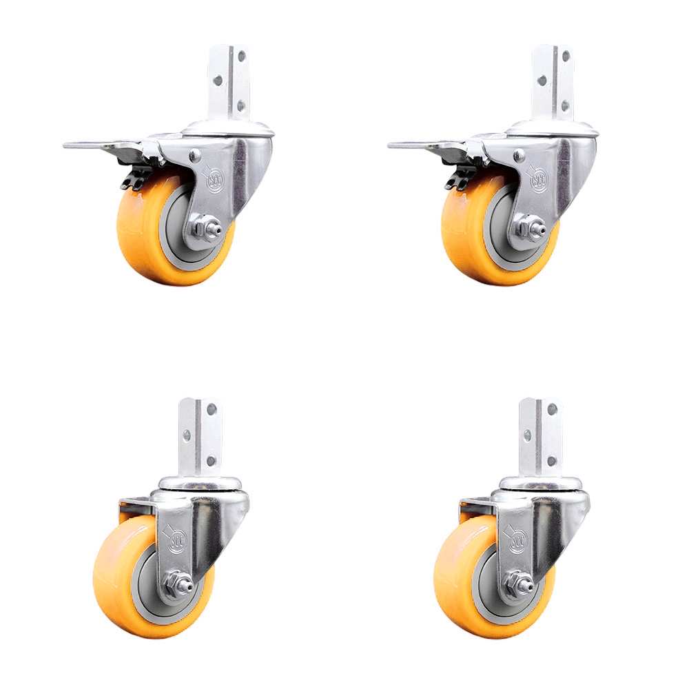 Swivel Square Stem Caster with 3.5 x 1.25 in. Yellow Poly Wheel, 0.75 x 2 in. Square Stem with 3 0.26 in. Diameter Mounting Holes - Set of 4