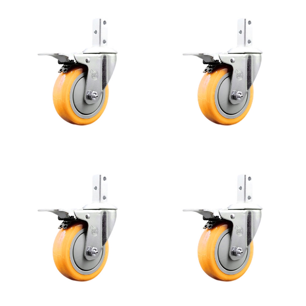Swivel Square Stem Caster with 4 x 1.25 in. Yellow Poly Wheel, 0.75 x 2 in. Square Stem with 3 0.26 in. Diameter Mounting Holes - Set of 4