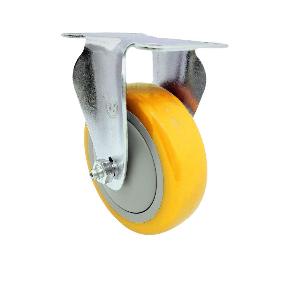 SCC-SS20R414-PPUB-YEL Stainless Steel Polyurethane Swivel Top Plate Rigid Caster with 4 x 1.25 in. Yellow Wheel