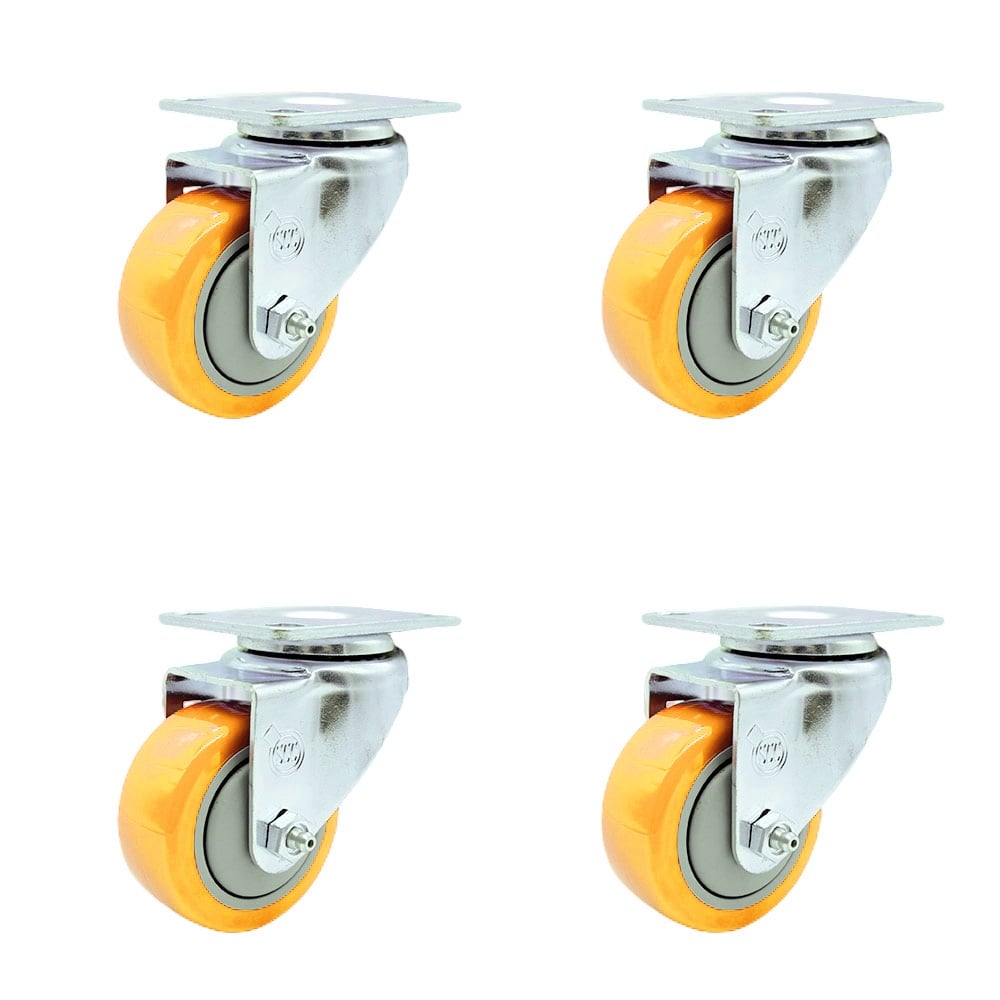 SCC-SS20S314-PPUB-YEL-4 Stainless Steel Polyurethane Swivel Top Plate Caster with 3 x 1.25 in. Yellow Wheels - Set of 4
