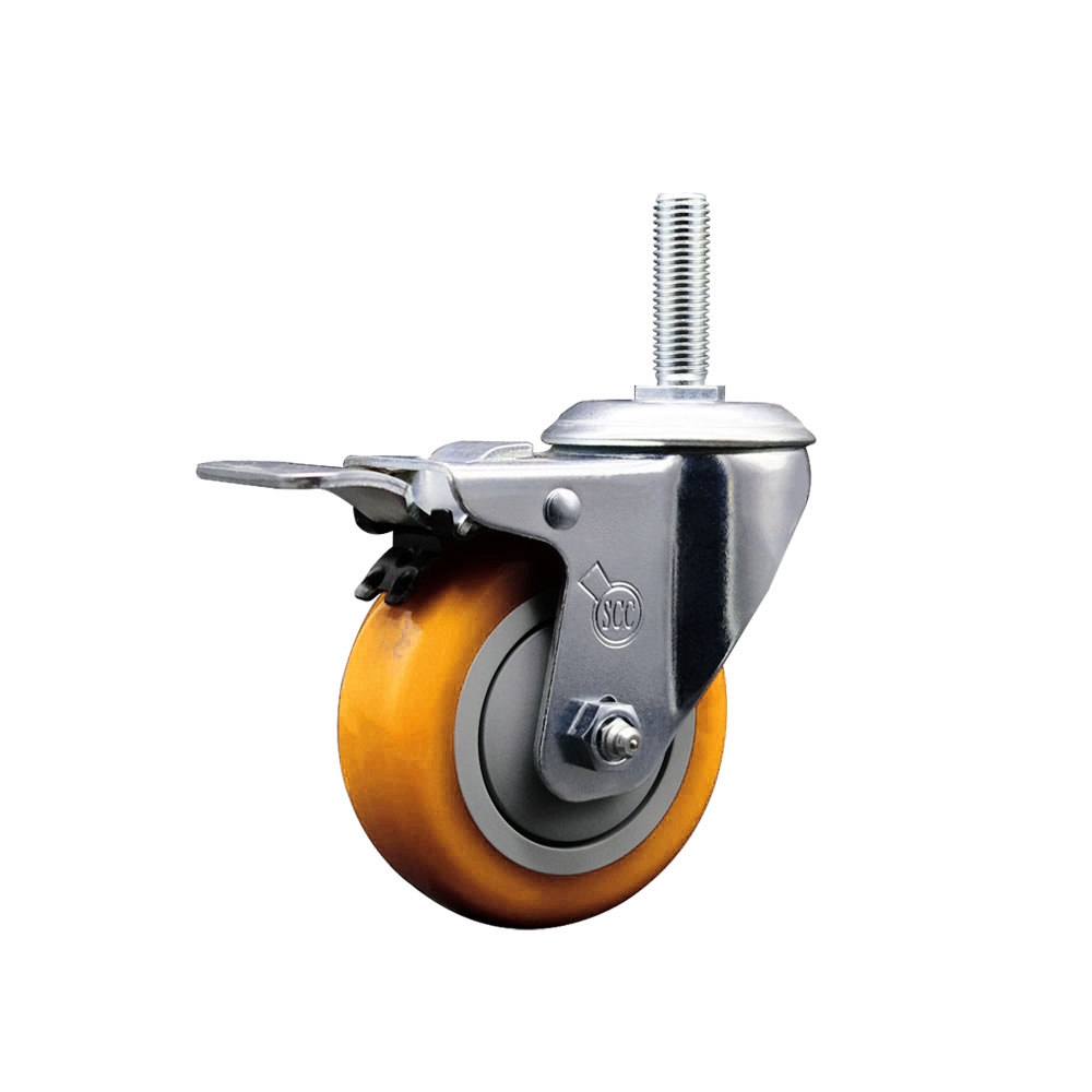 SCC-TSTTL20S414-PPUB-YEL-34212 Polyurethane Swivel Threaded Stem Caster with 4 x 1.25 in. Yellow Wheel & 0.75 in. Stem & Total Locking Brake