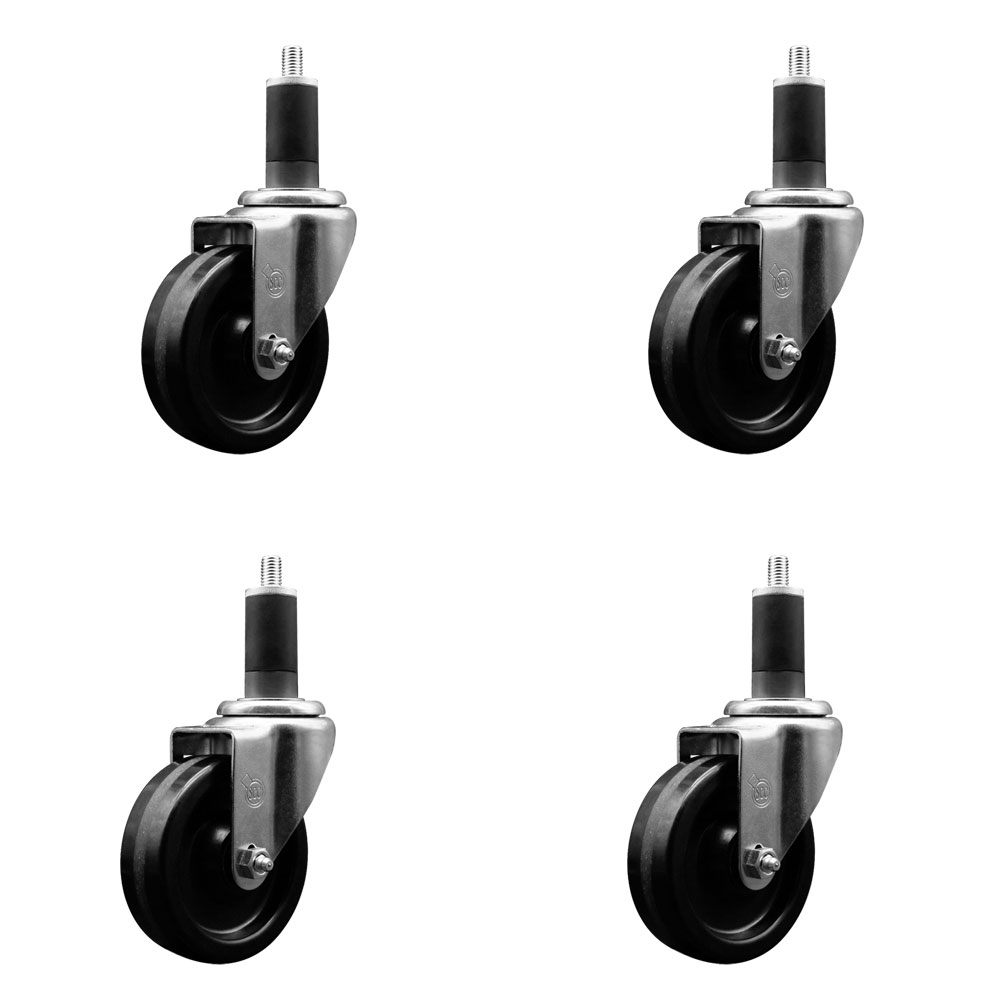SCC-EX20S414-PHR-114-4 Phenolic Swivel Expanding Stem Caster with Roller Bearings 4 x 1.25 in. Black Wheels & 1.25 in. Stems - Set of 4