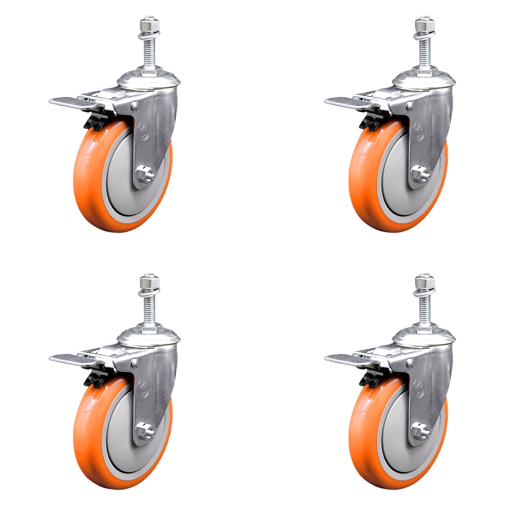 SCC-TSTTL20S514-PPUB-ORG-M1015-4 Polyurethane Swivel Threaded Stem Caster with 5 x 1.25 in. Orange Wheels & 10 mm Stems - Set of 4