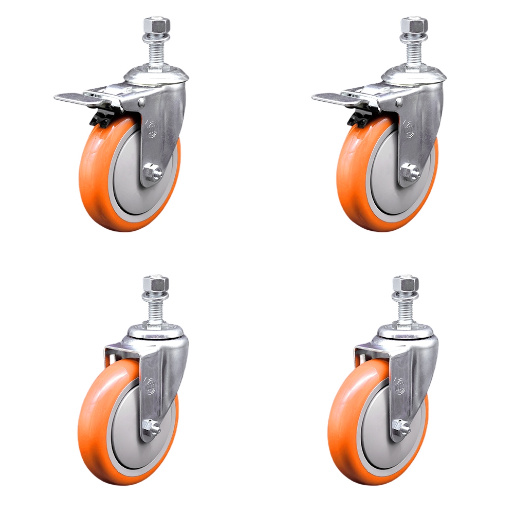 SCC-TSTTL20S514-PPUB-ORG-M1215-2-S-2 Polyurethane Swivel Threaded Stem Caster with 5 x 1.25 in. Orange Wheels & 12 mm Stems - Set of 4