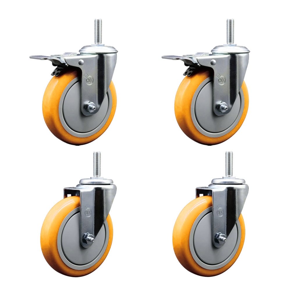 SCC-TSTTL20S514-PPUB-YEL-34212-2-S-2 Polyurethane Swivel Threaded Stem Caster with 5 x 1.25 in. Yellow Wheels & 0.75 in. Stems - Set of 4