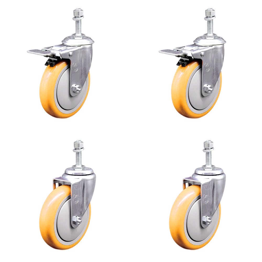 SCC-TSTTL20S514-PPUB-YEL-M1015-2-S-2 Polyurethane Swivel Threaded Stem Caster with 5 x 1.25 in. Yellow Wheels & 10 mm Stems - Set of 4