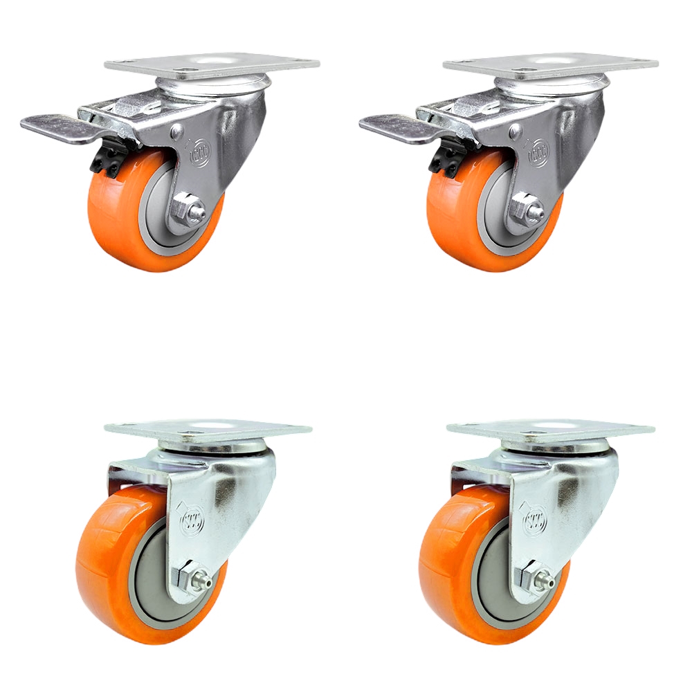 SCC-TTL20S314-PPUB-ORG-2-S-2 Polyurethane Swivel Top Plate Caster with 3 in. Orange Wheels - Set of 4