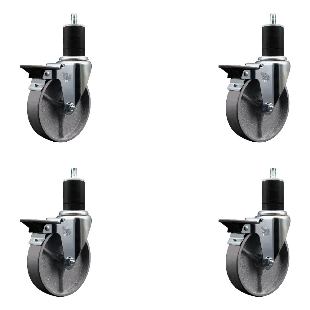 SCC-EX20S514-SSS-PLB-134-4 Semi Steel Cast Iron Swivel Expanding Stem Caster with 5 in. Silver Wheels & 1.75 in. Stems - Set of 4