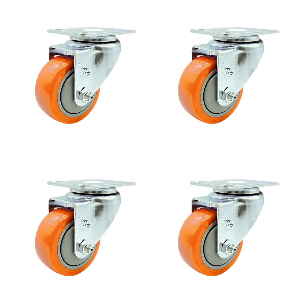 SCC-SS20S314-PPUB-ORG-4 Stainless Steel Polyurethane Swivel Top Plate Caster with 3 x 1.25 in. Orange Wheels - Set of 4