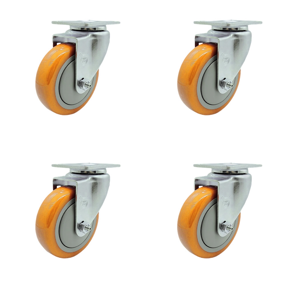 SCC-SS20S414-PPUB-YEL-4 Stainless Steel Polyurethane Swivel Top Plate Caster with 4 x 1.25 in. Yellow Wheels - Set of 4
