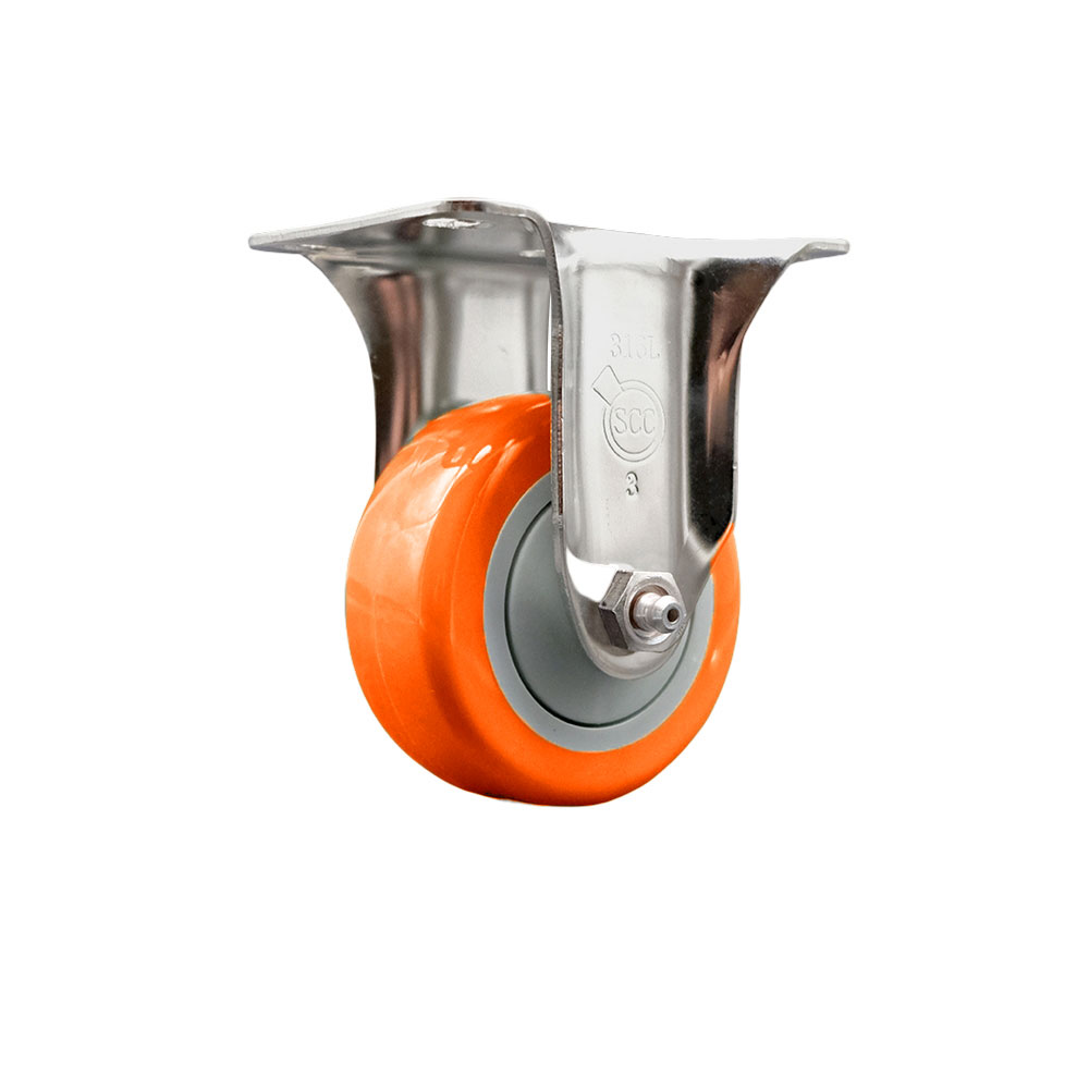SCC-SS31620R3514-PPUB-ORG Polyurethane Rigid Top Plate Caster with 3.5 in. Orange Caster Wheel - 316 Stainless Steel Caster