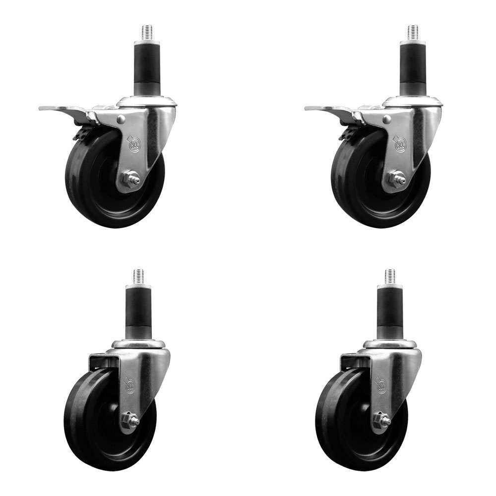 SCC-EXTTL20S414-PHR-2-S-2-114 Phenolic Swivel Expanding Stem Caster with Roller Bearings 4 x 1.25 in. Black Wheels & 1.25 in. Stems - Set of 4