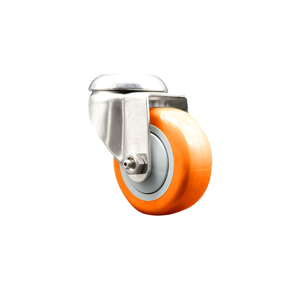 SCC-SS316BH20S3514-PPUB-ORG Polyurethane Swivel Bolt Hole Caster with 3.5 in. Orange Caster Wheel - 316 Stainless Steel Caster