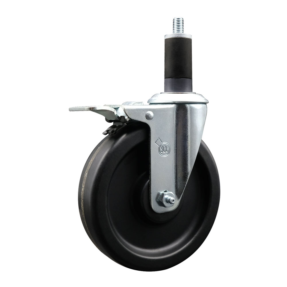 SCC-EXTTL20S615-PHR-114 Phenolic Swivel Expanding Stem Caster with Roller Bearing 6 x 1.5 in. Black Wheel & 1.25 in. Stem & Total Locking Brake